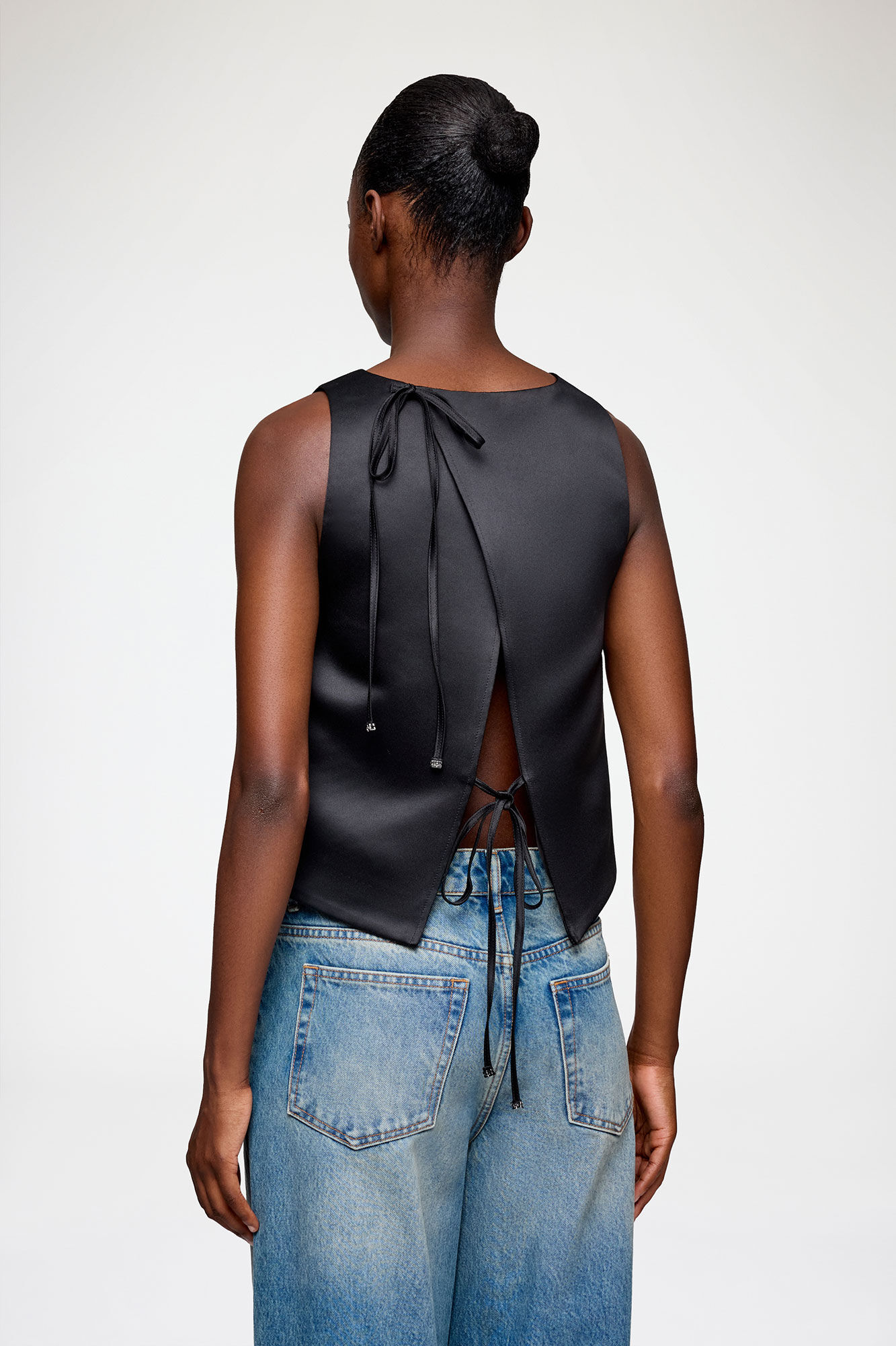 Top in Black Satin, Recycled Polyester, in colour Black - 3 - GANNI