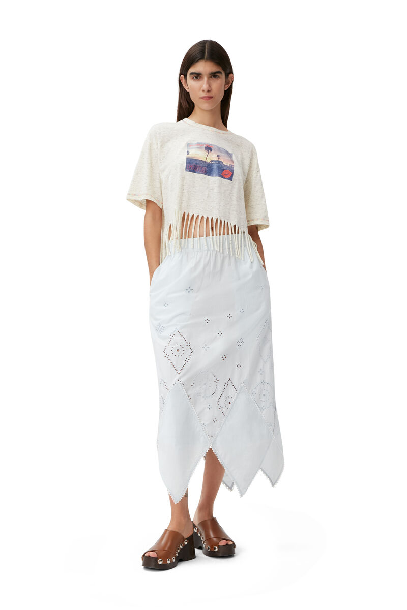 Cropped Fringe Graphic Tee, Cotton, in colour Egret - 2 - GANNI