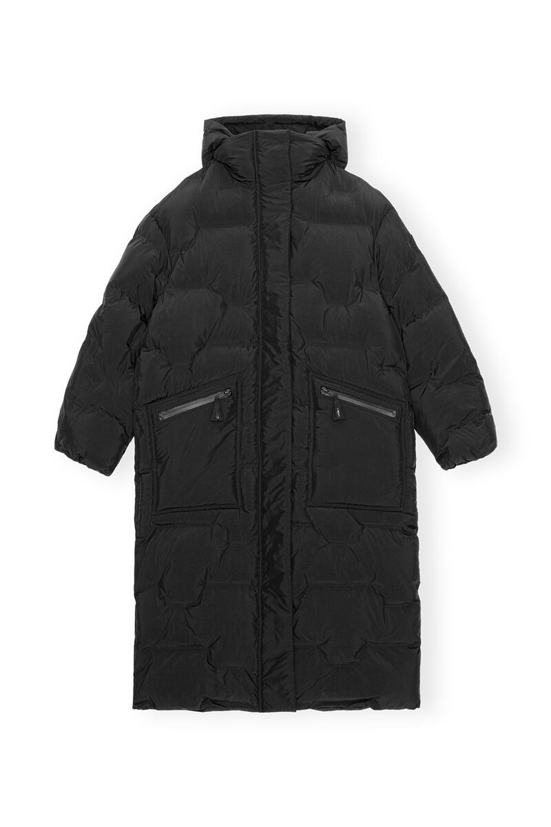 Black Oversized Soft Puffer Coat , Recycled Polyester, in colour Black - 1 - GANNI