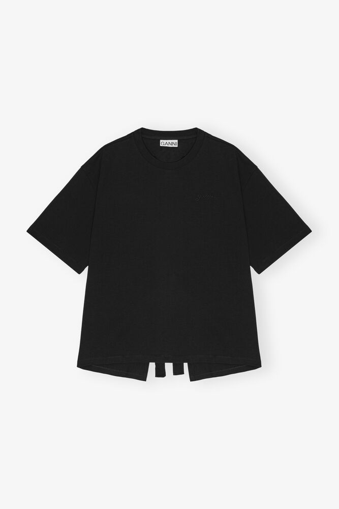 Black Open Back Cotton T-shirt, Black