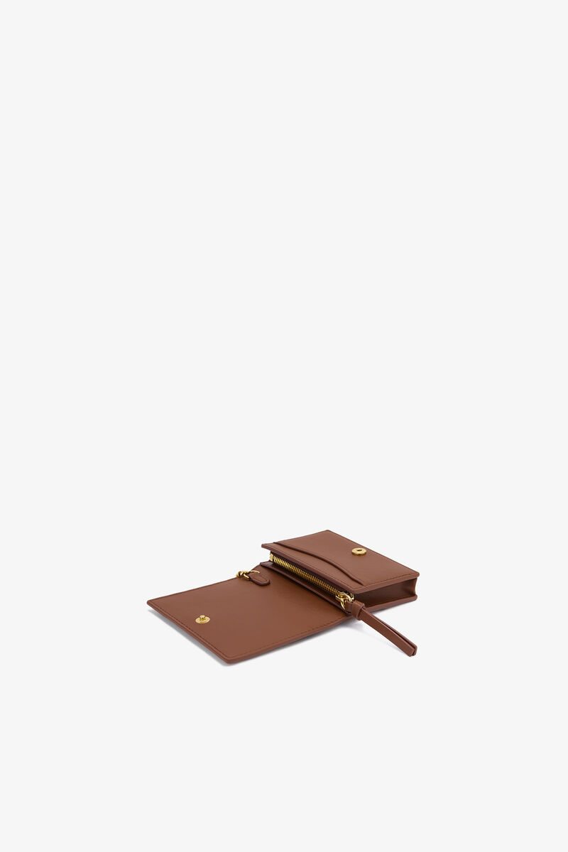 Porte-cartes marron &agrave; rabat Bou, Recycled Leather, in colour Sorrel Horse - 3 - GANNI