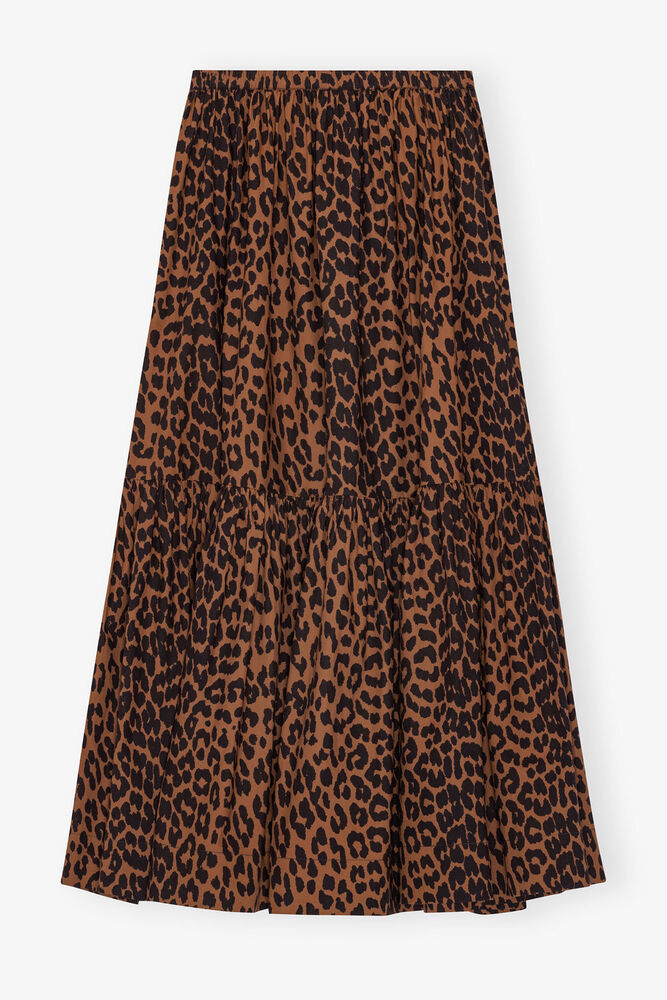 Cotton Poplin Maxi Flounce Skirt, Toffee