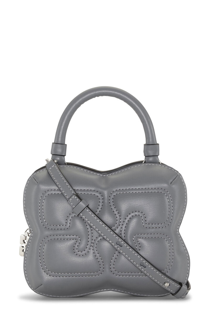 Small Grey Butterfly Crossbody Bag, Polyester, in colour Frost Gray - 3 - GANNI