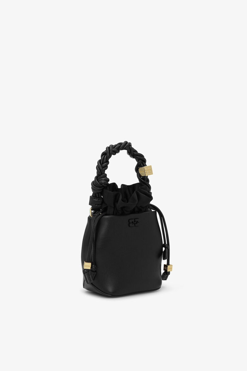 Black Mini Bou Bucket Bag, Recycled Leather, in colour Black - 2 - GANNI