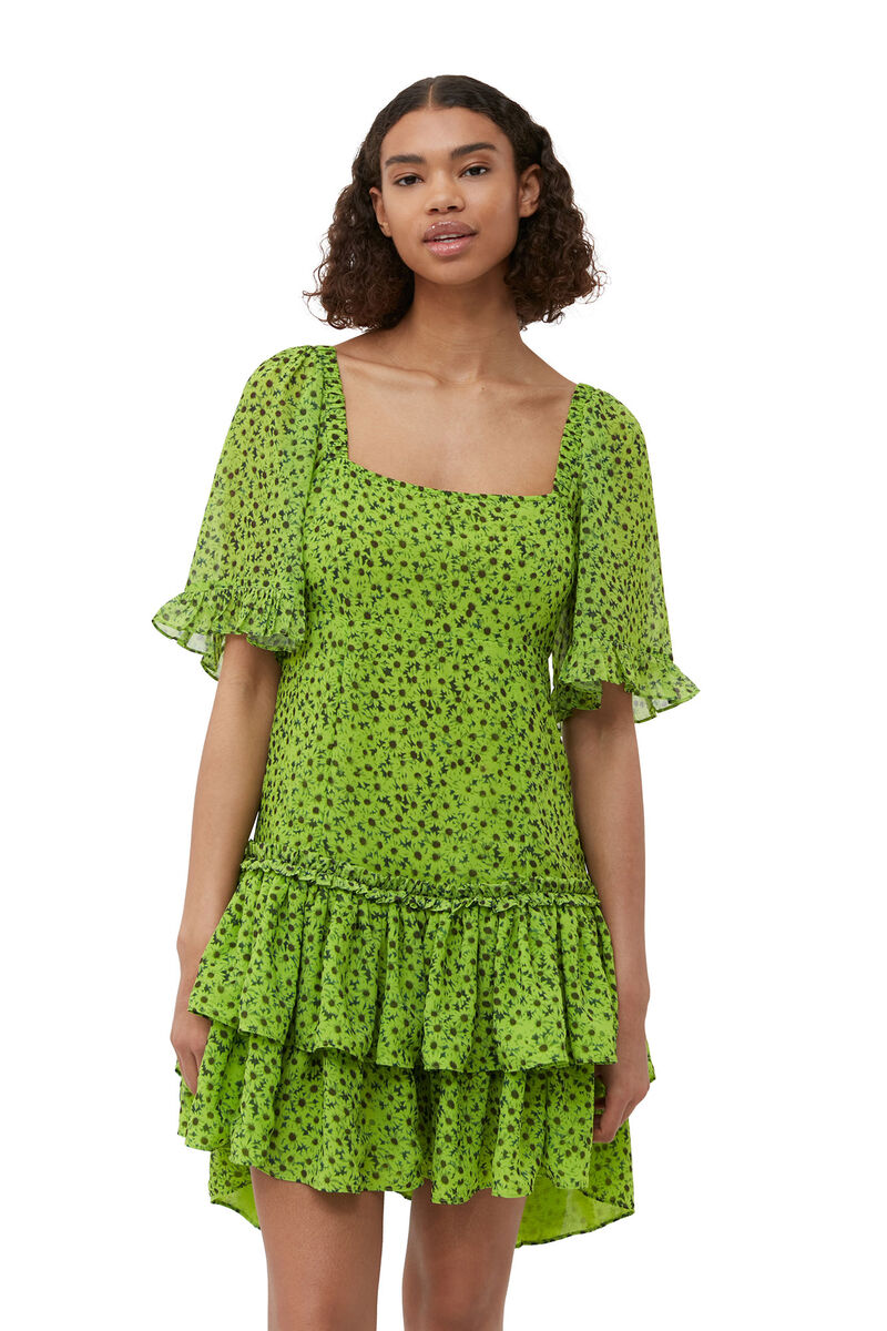Chiffon Mini Dress, Recycled Polyester, in colour Tender Shoots - 4 - GANNI