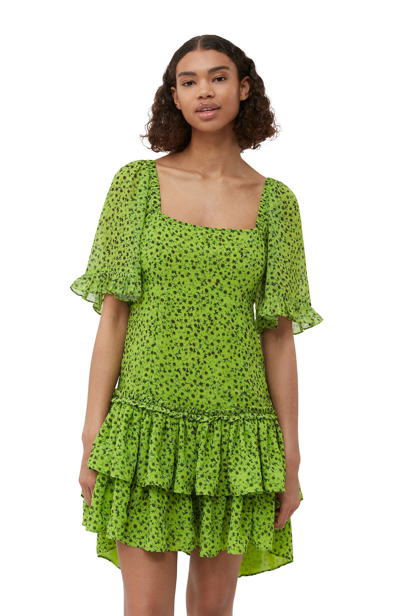 Chiffon Mini Dress, Recycled Polyester, in colour Tender Shoots - 4 - GANNI
