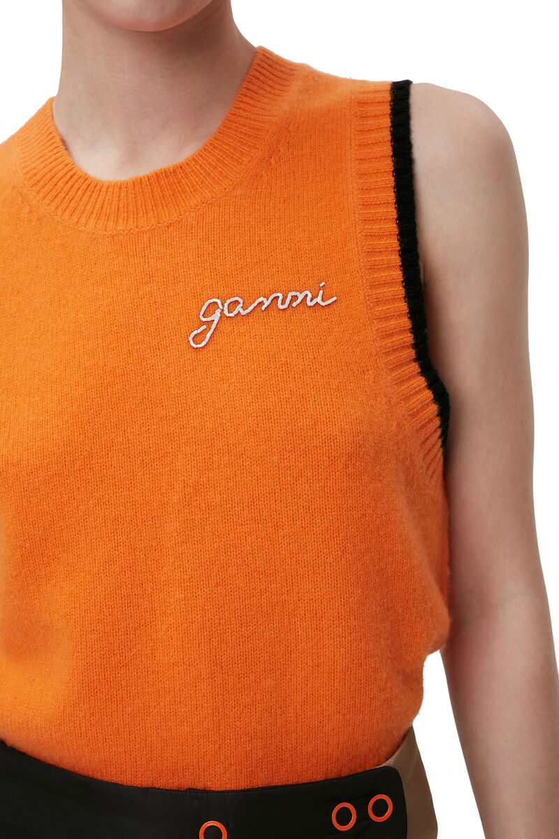 O-neck Vest, Cashmere, in colour Orangeade - 8 - GANNI