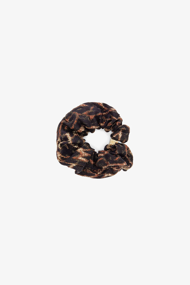 Metallic Printed Scrunchie, Khaki