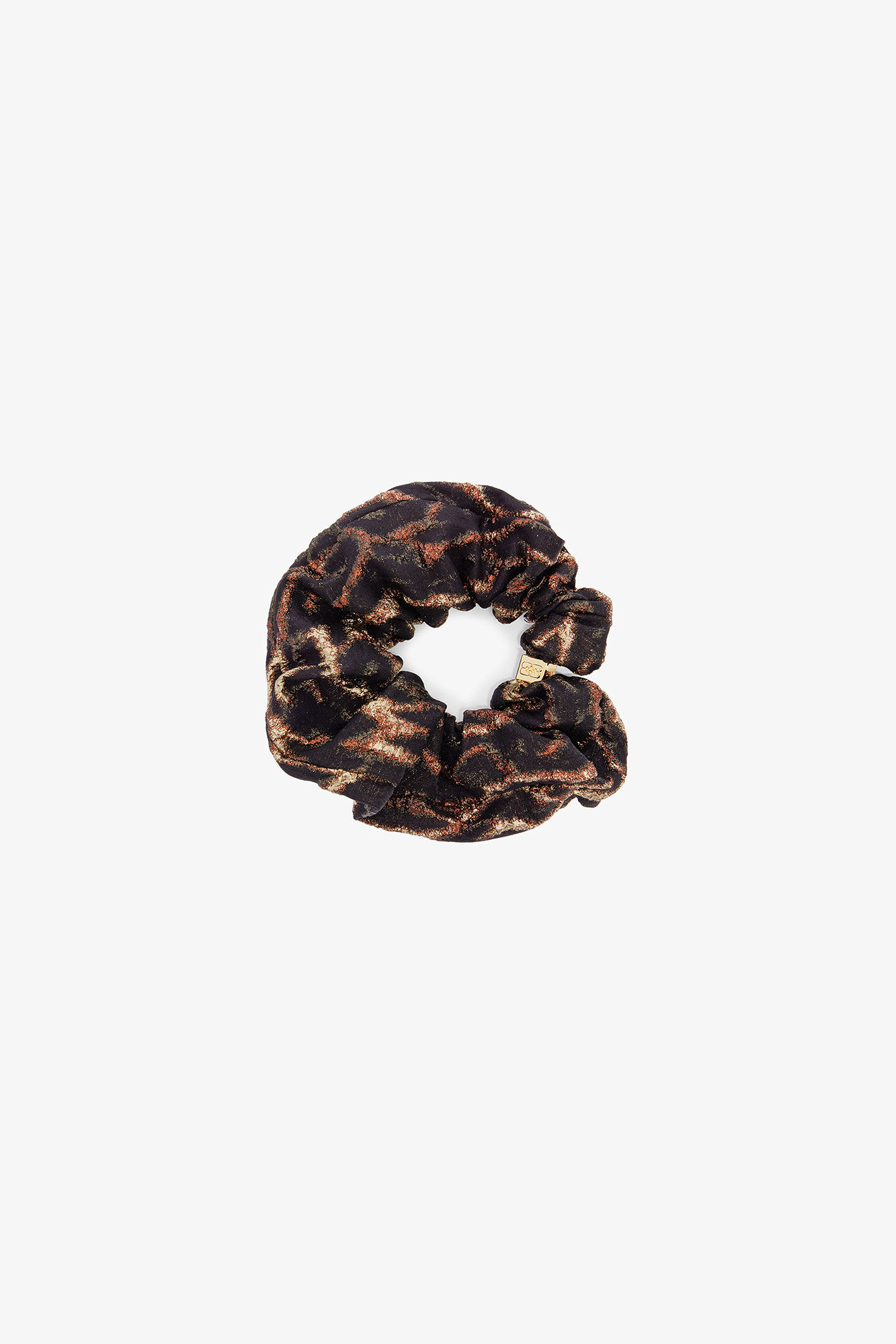 Metallic Printed Scrunchie, in colour Khaki - 1 - GANNI