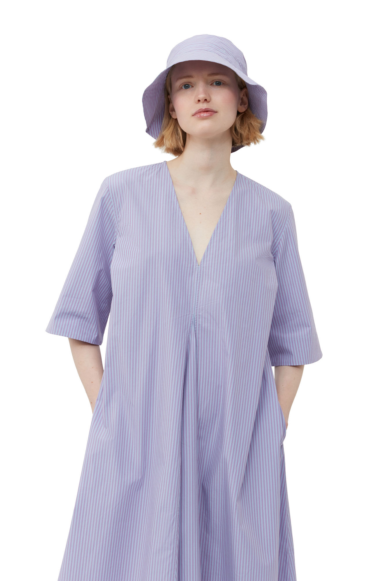 Stripe Cotton Bucket Hat, Cotton, in colour Forever Blue - 1 - GANNI
