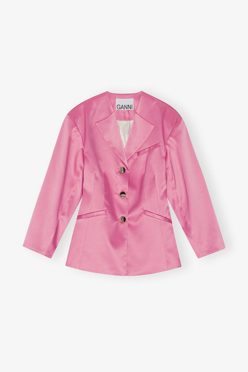 Double Satin Fitted Blazer, Elastane, in colour Wild Orchid - 1 - GANNI