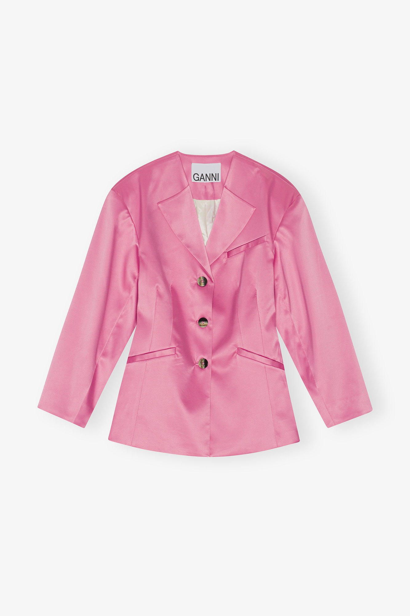 Dubbel Satin Figursydd Kavaj, Elastane, in colour Wild Orchid - 1 - GANNI