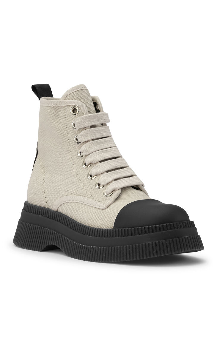 Creepers Creepers Textile Lace Up Boot, Recycled Polyester, in colour Egret - 1 - GANNI