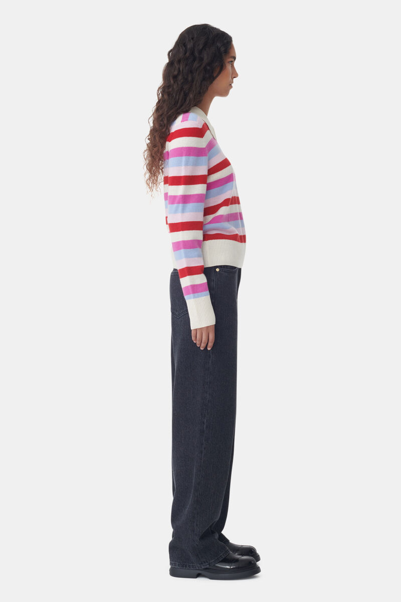 Striped Collar Pullover, Cashmere, in colour Egret - 3 - GANNI