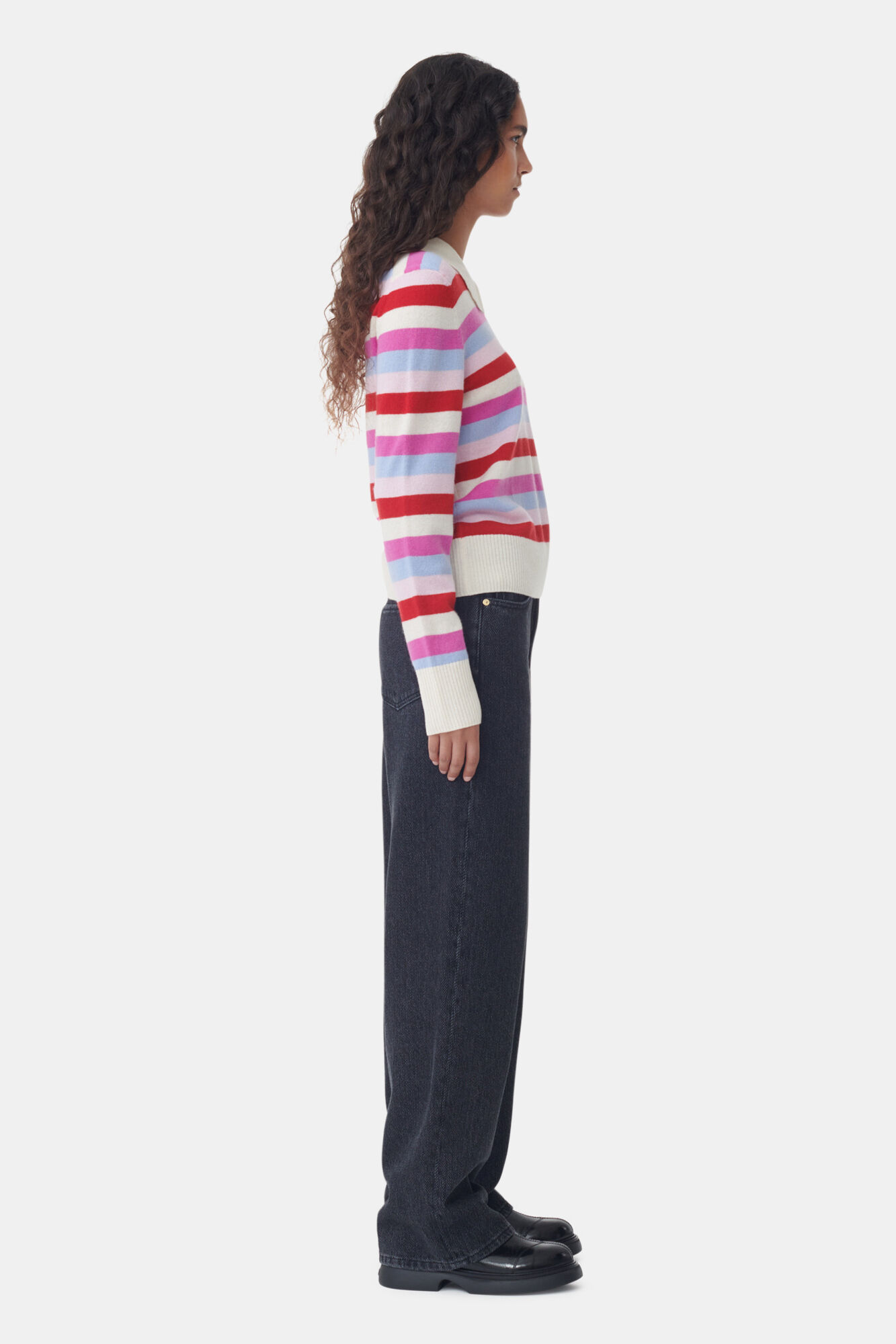 Striped Collar Pullover, Cashmere, in colour Egret - 3 - GANNI