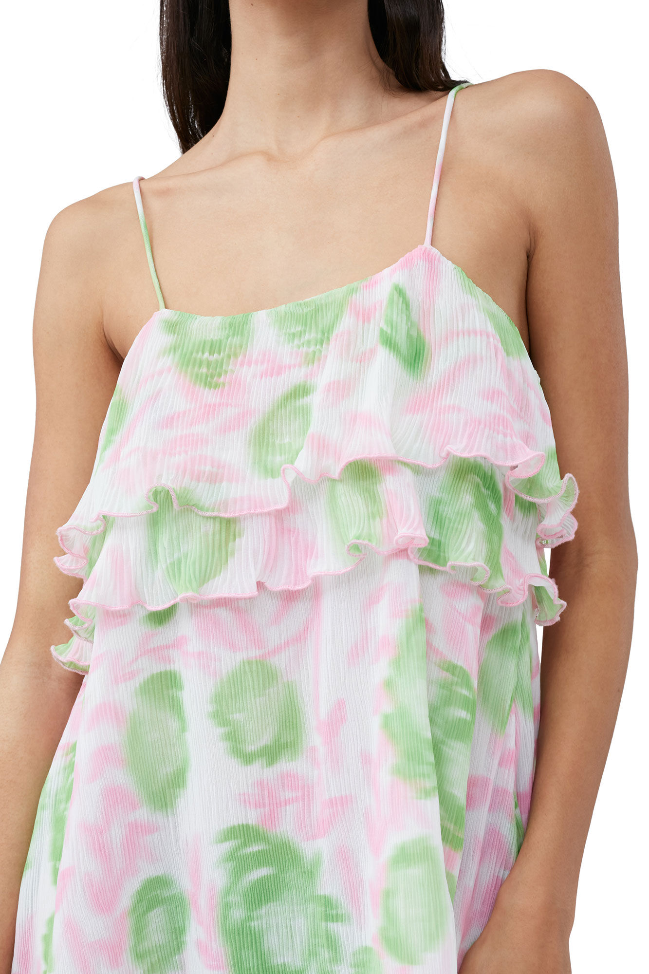 Pleated Georgette Strap Mini Dress, Recycled Polyester, in colour Pink Tulle - 4 - GANNI