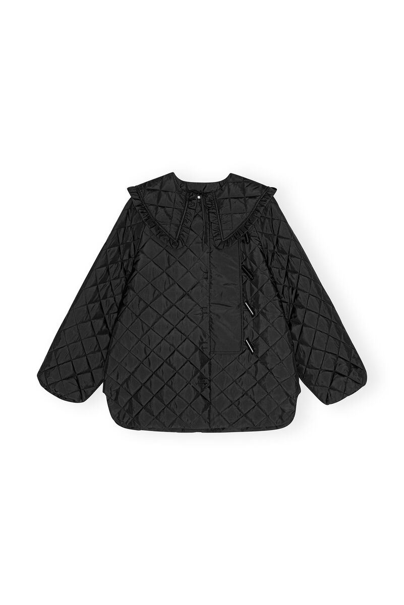 Quilted Coat, Recycled Polyester, in colour Black - 1 - GANNI