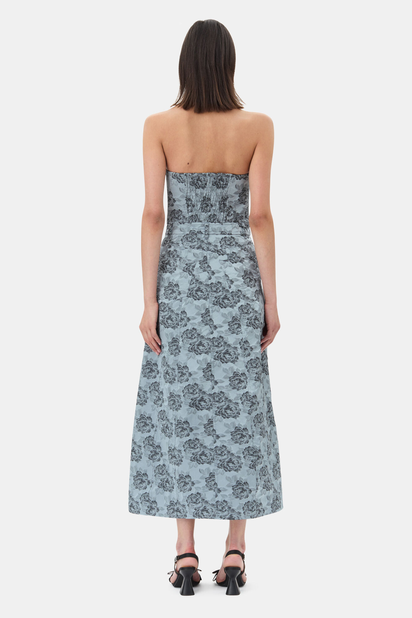 Blue Floral Jacquard Long Corsage Kjole, Polyamide, in colour Illusion Blue - 4 - GANNI