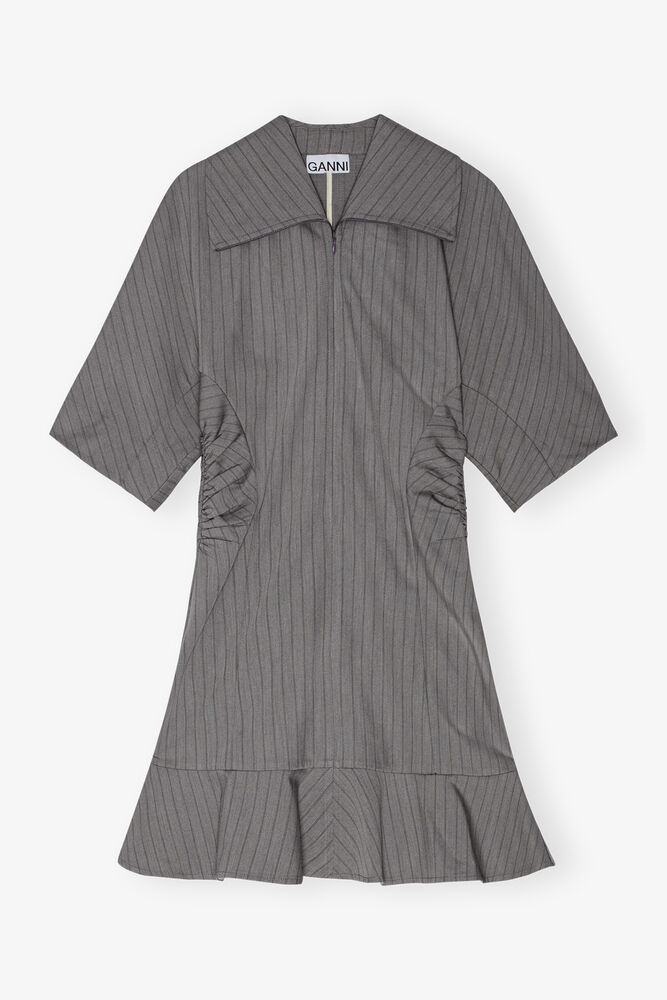 Grey Striped Suiting Mini Dress, Mirage Gray