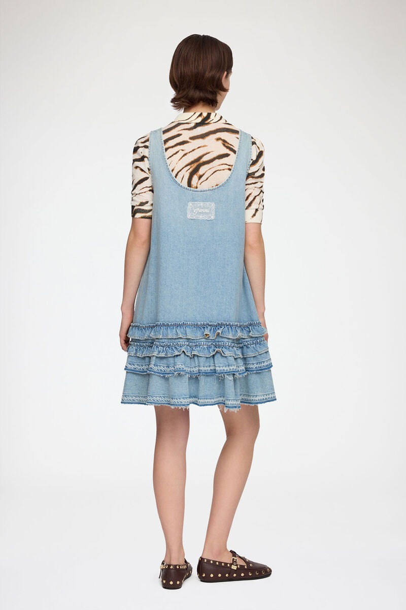 Dress in Lightweight Denim, Organic Cotton, in colour Light Blue Vintage - 2 - GANNI