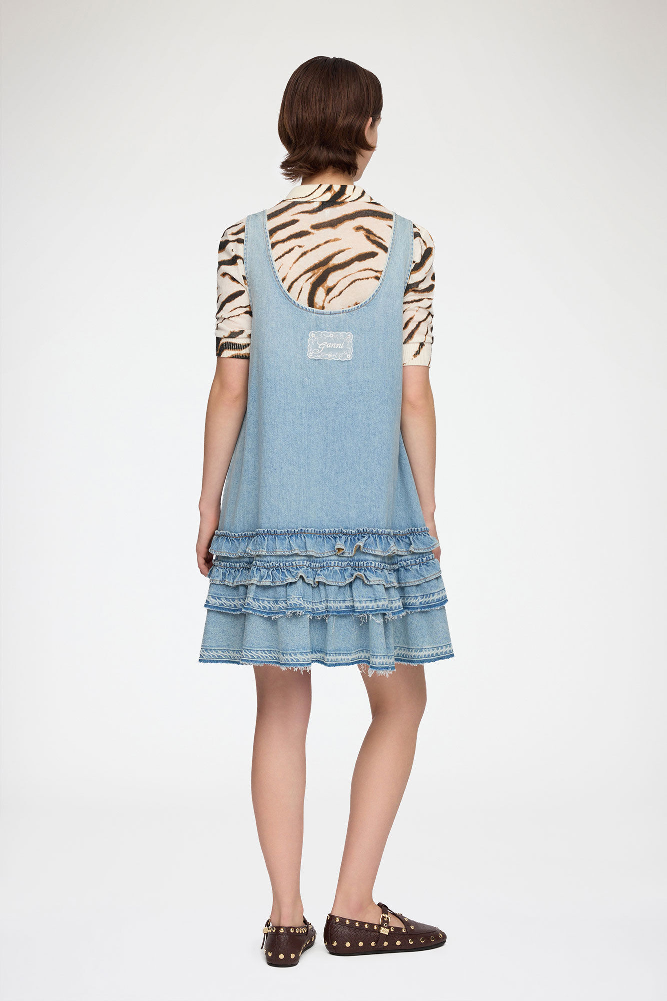 Dress in Lightweight Denim, Organic Cotton, in colour Light Blue Vintage - 2 - GANNI