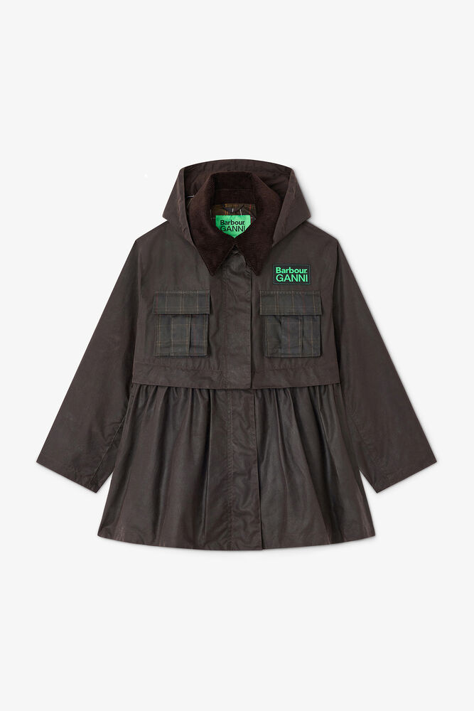 Peplum Wax Jacket in Green, Ganache