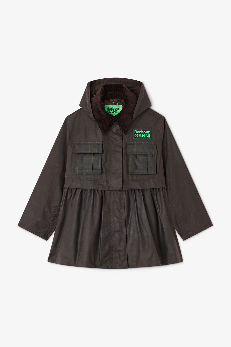 Peplum Wax Jacket in Green, Cotton, in colour Ganache - 1 - GANNI