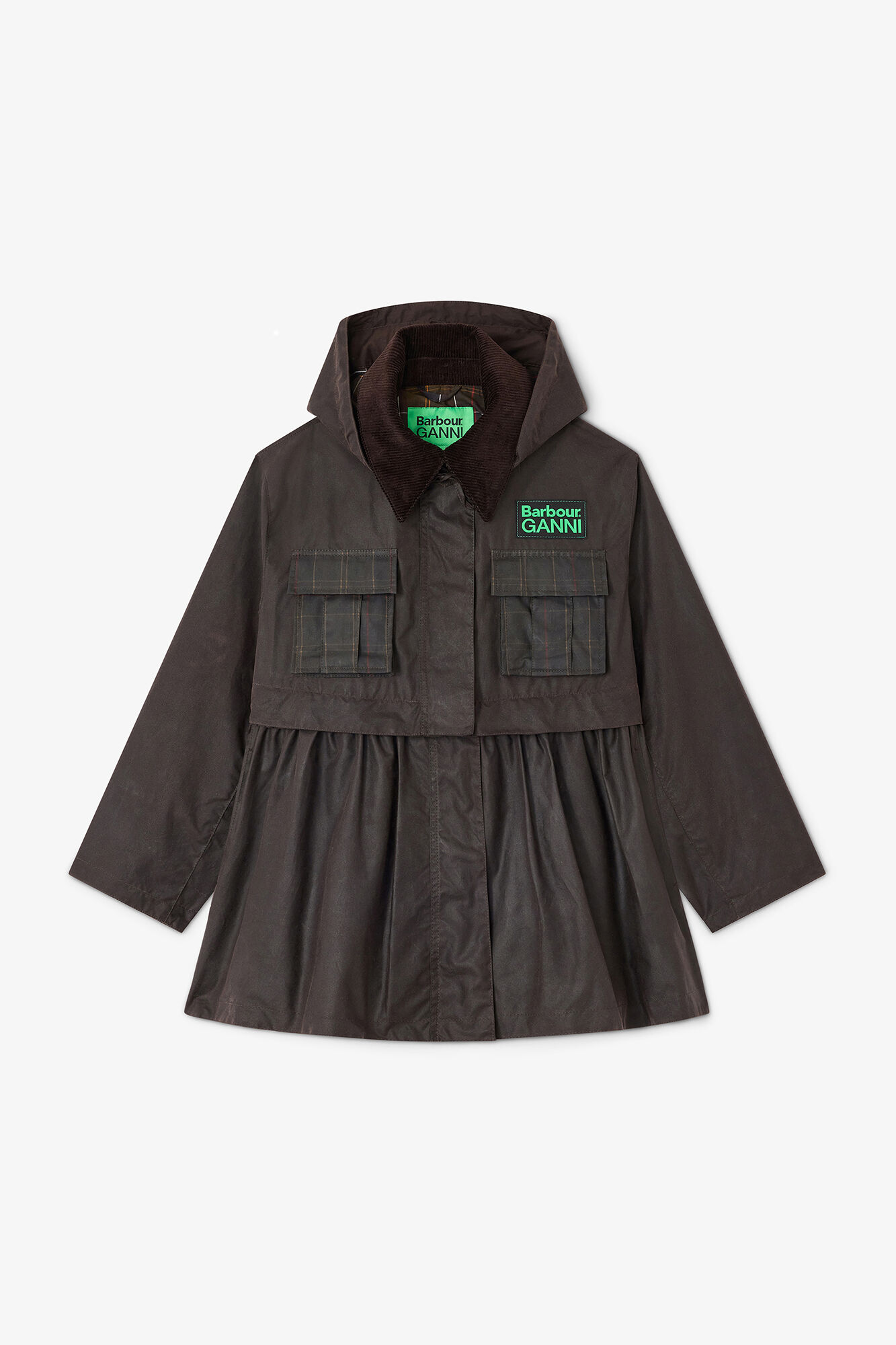 Peplum Wax Jacket in Green, Cotton, in colour Ganache - 1 - GANNI