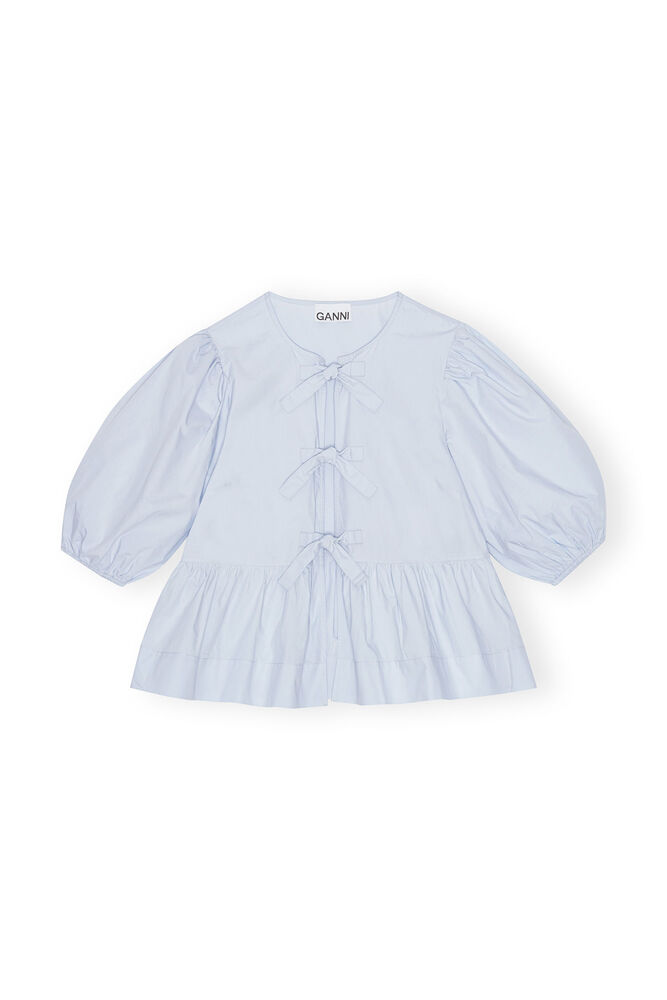 Light Blue Cotton Poplin Peplum Blouse