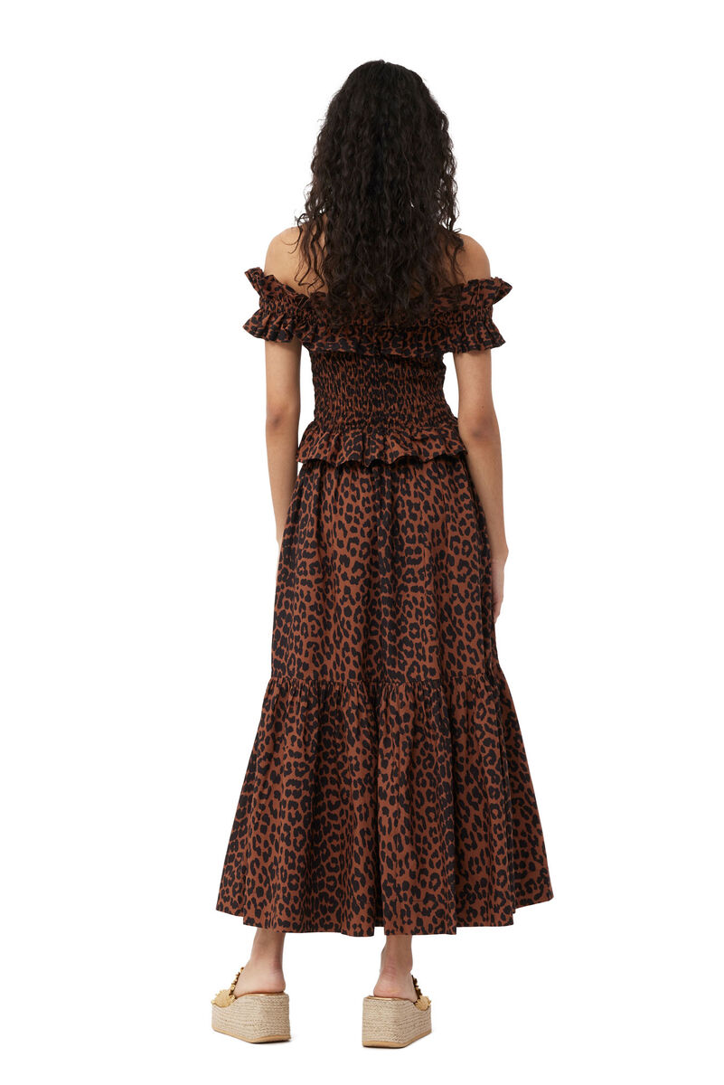 Cotton Poplin Maxi Flounce Skirt, Cotton, in colour Toffee - 2 - GANNI