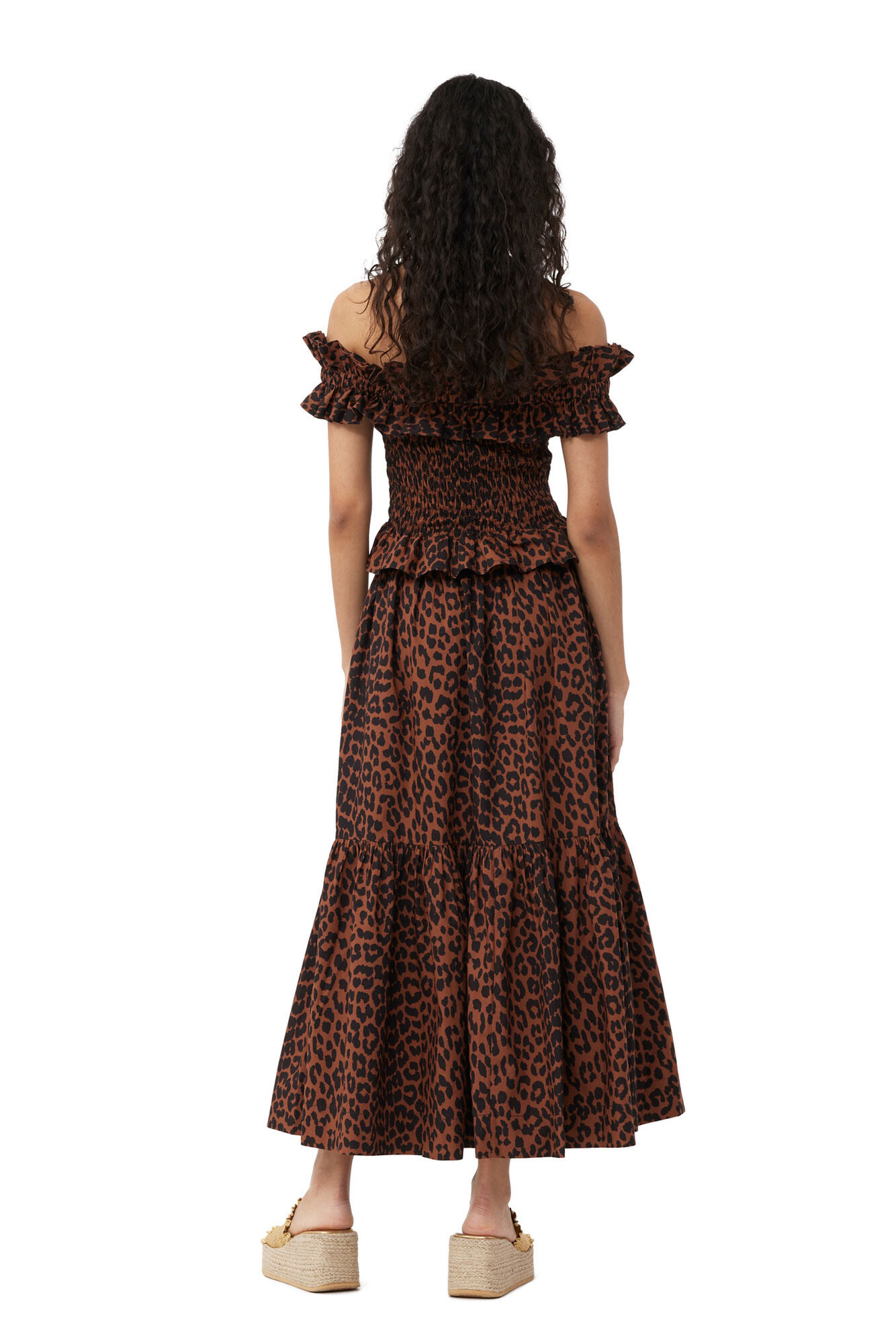 Cotton Poplin Maxi Flounce Skirt, Cotton, in colour Toffee - 2 - GANNI