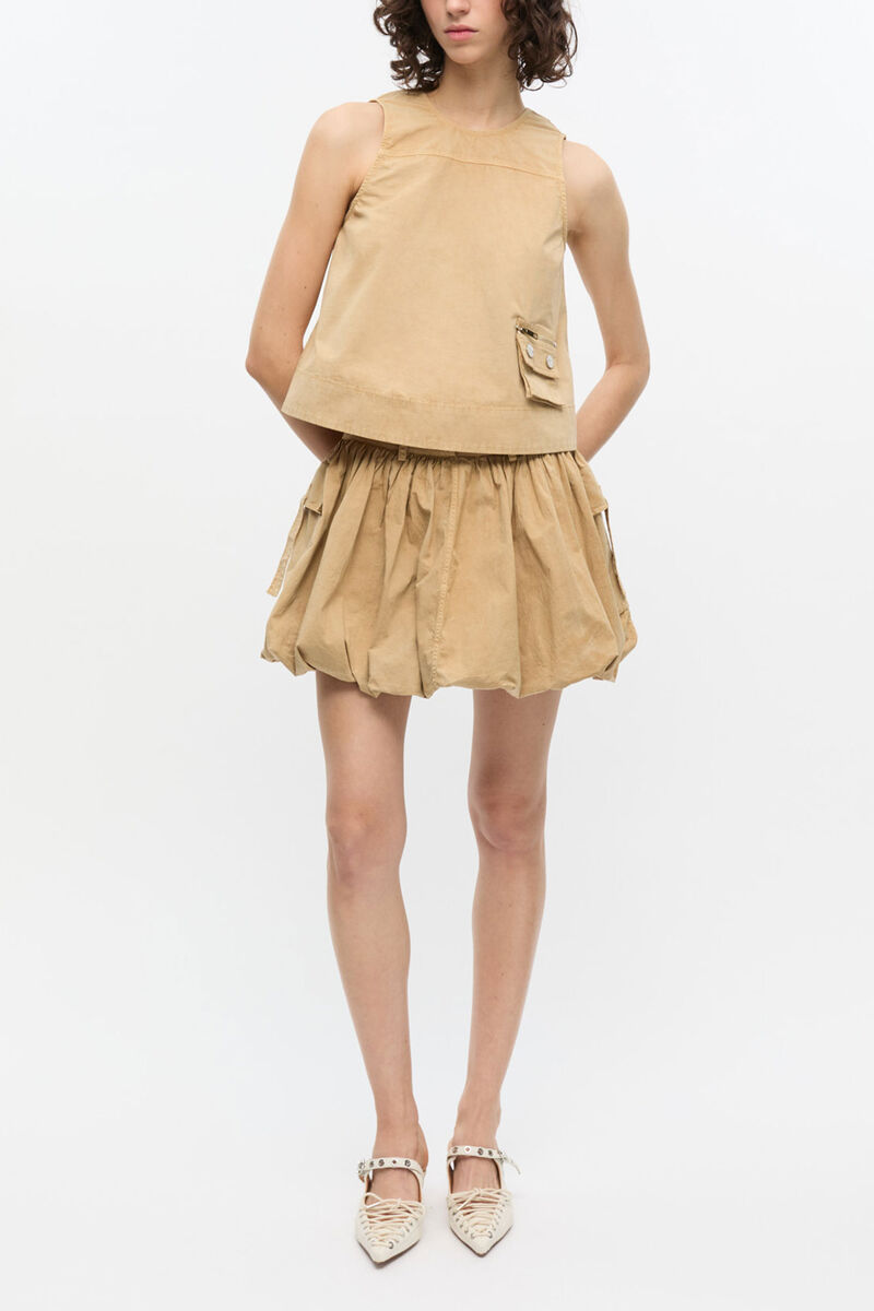 Beige Washed Stretch Cotton Sleeveless Top, Organic Cotton, in colour Lark - 2 - GANNI