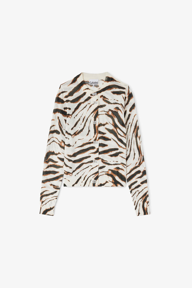 Cardigan in Zebra Cotton, Egret
