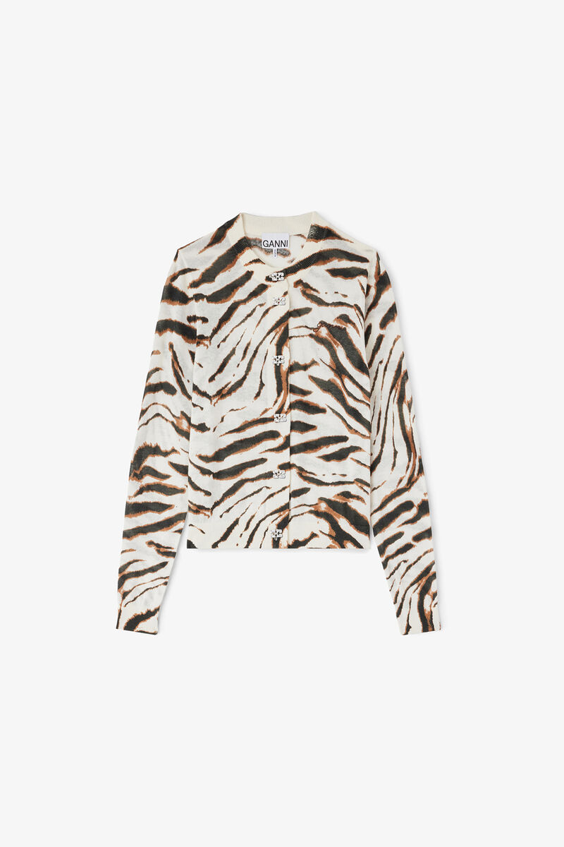 Cardigan in Zebra Cotton, Organic Cotton, in colour Egret - 1 - GANNI