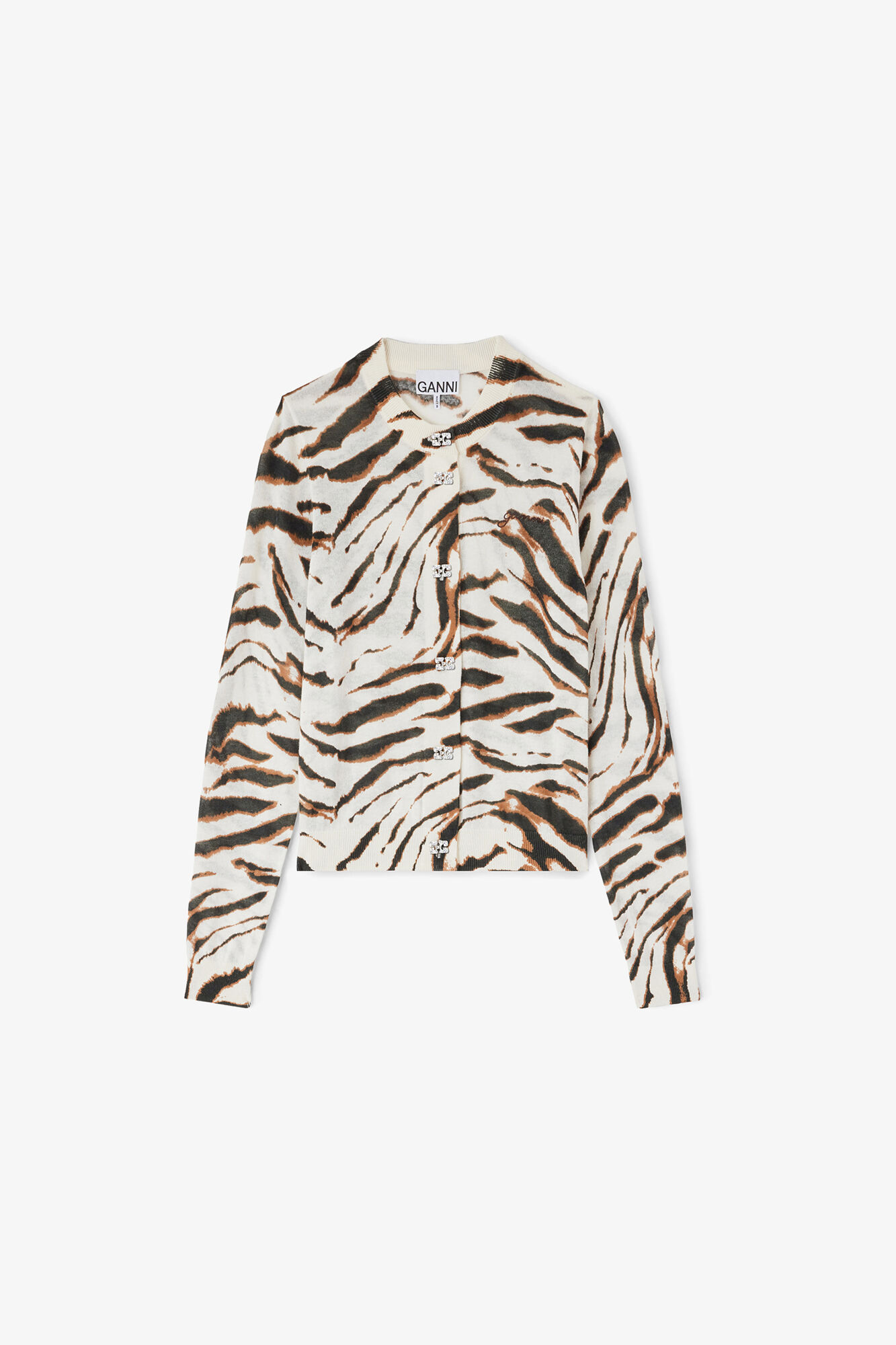 Cardigan in Zebra Cotton, Organic Cotton, in colour Egret - 1 - GANNI