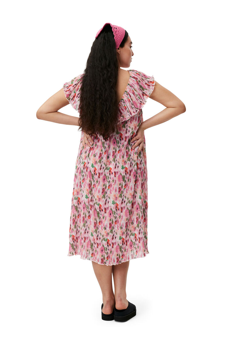 Pleated Georgette Midi Dress, in colour Sugar Plum - 3 - GANNI