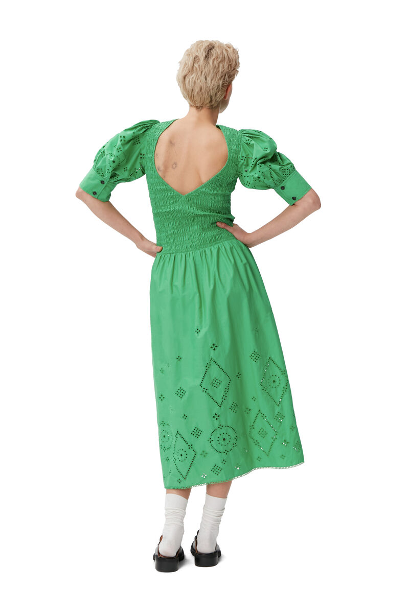 Robe midi en broderie anglaise, Cotton, in colour Kelly Green - 2 - GANNI