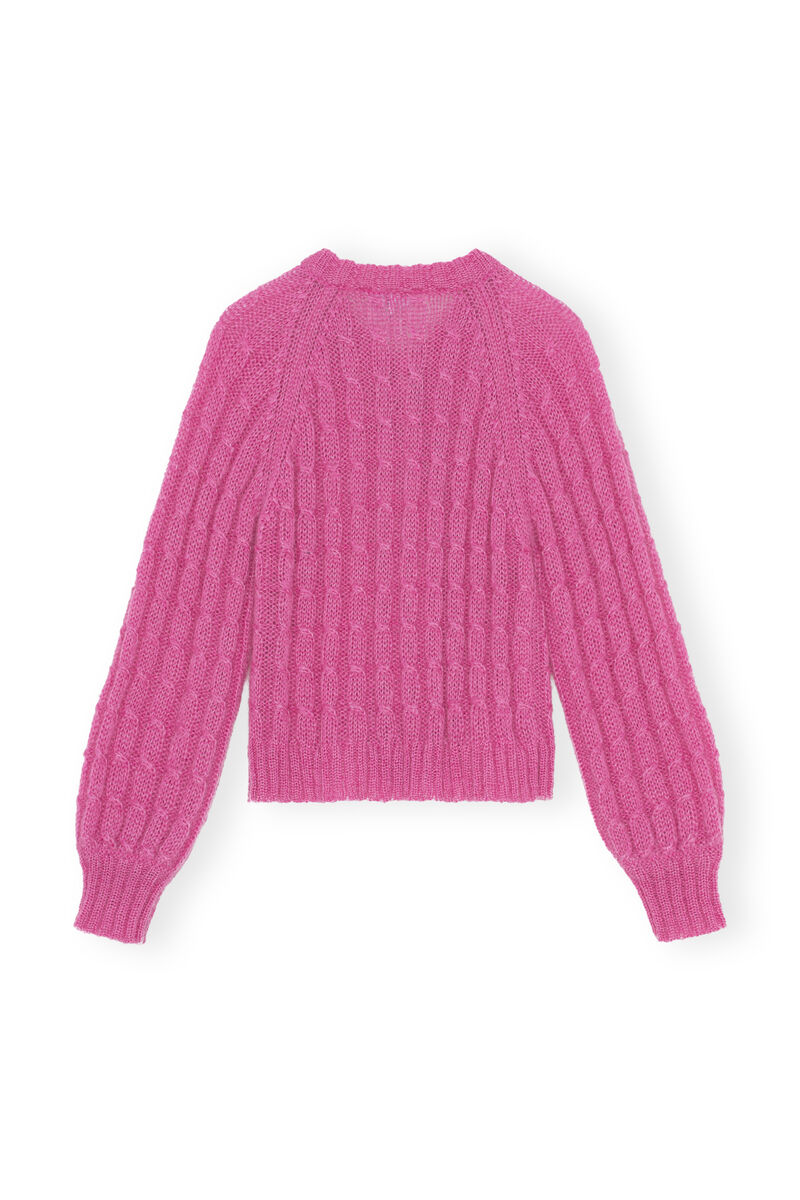 Cardigan i mohair, Merino Wool, in colour Phlox Pink - 2 - GANNI