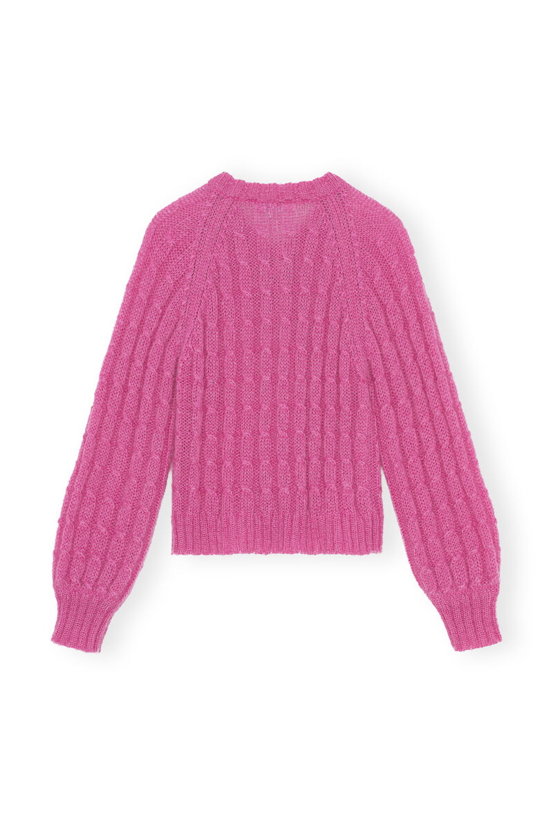 Relaxed Mohair Cardigan, Merino Wool, in colour Phlox Pink - 2 - GANNI