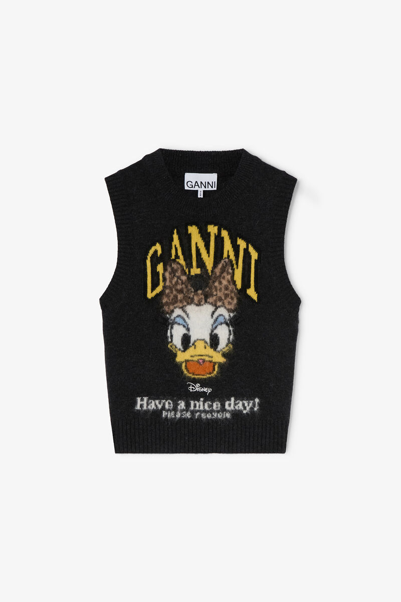 Daisy Duck Graphic Wool Vest, Wool, in colour Phantom - 1 - GANNI