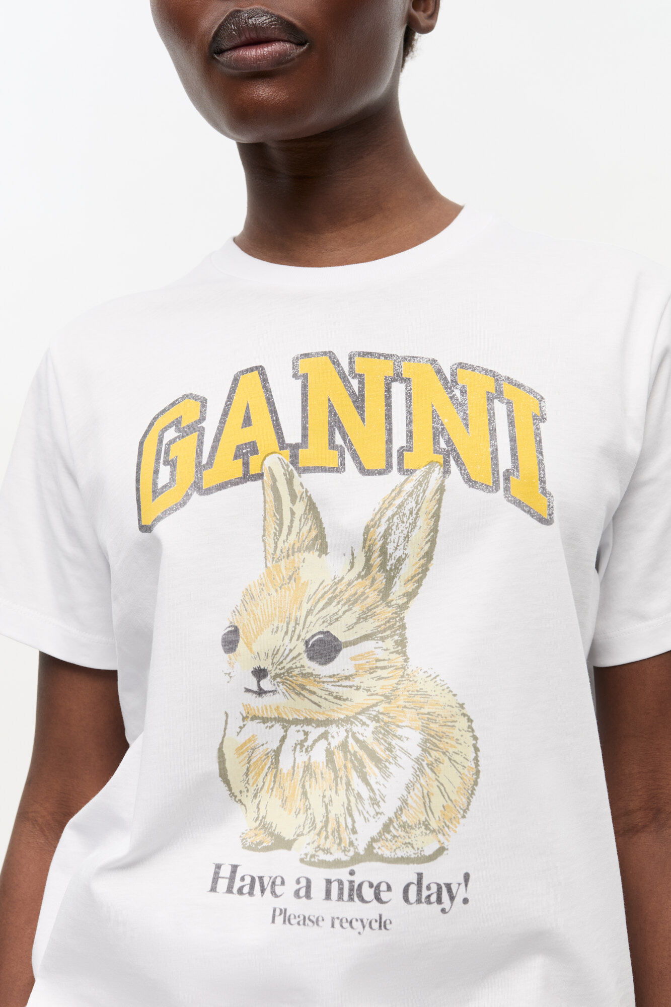 White Relaxed Jersey Bunny T-shirt, Organic Cotton, in colour Bright White - 4 - GANNI