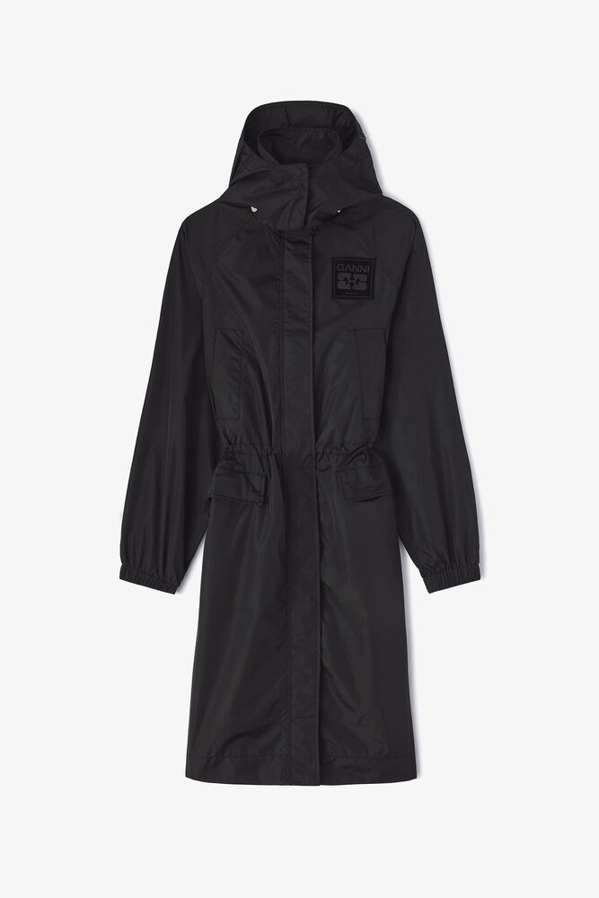 Nylon Parka Coat, Black