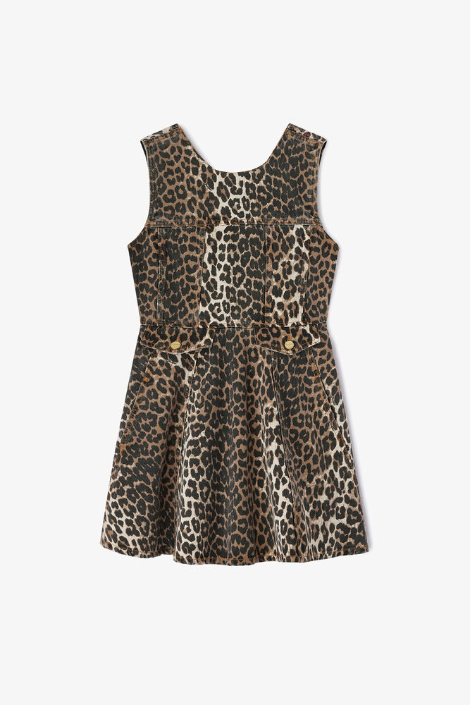 Jeans-Minikleid mit Leopardenmuster, Almond Milk