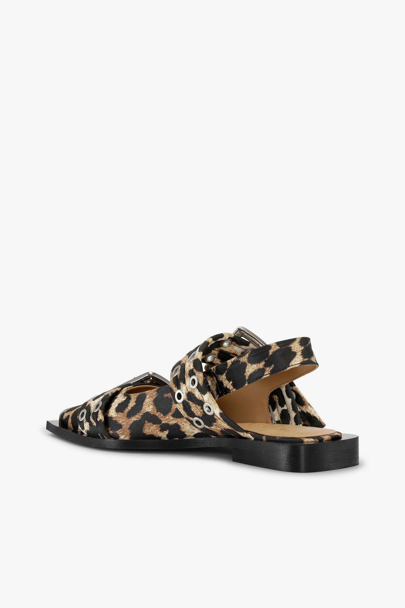 Feminine Buckle Ballerinas in Leopard Satin, Recycled Polyester, in colour Leopard - 2 - GANNI