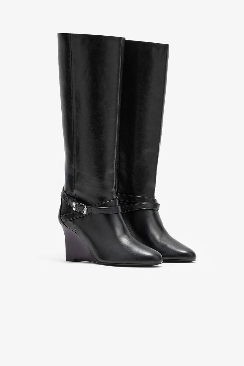 Kat High Boot in Black, Recycled Leather, in colour Black - 2 - GANNI