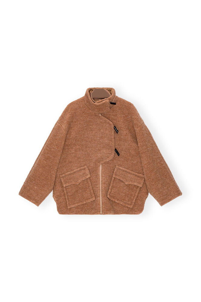 Brown Boucle Wool Shoulder Jacket