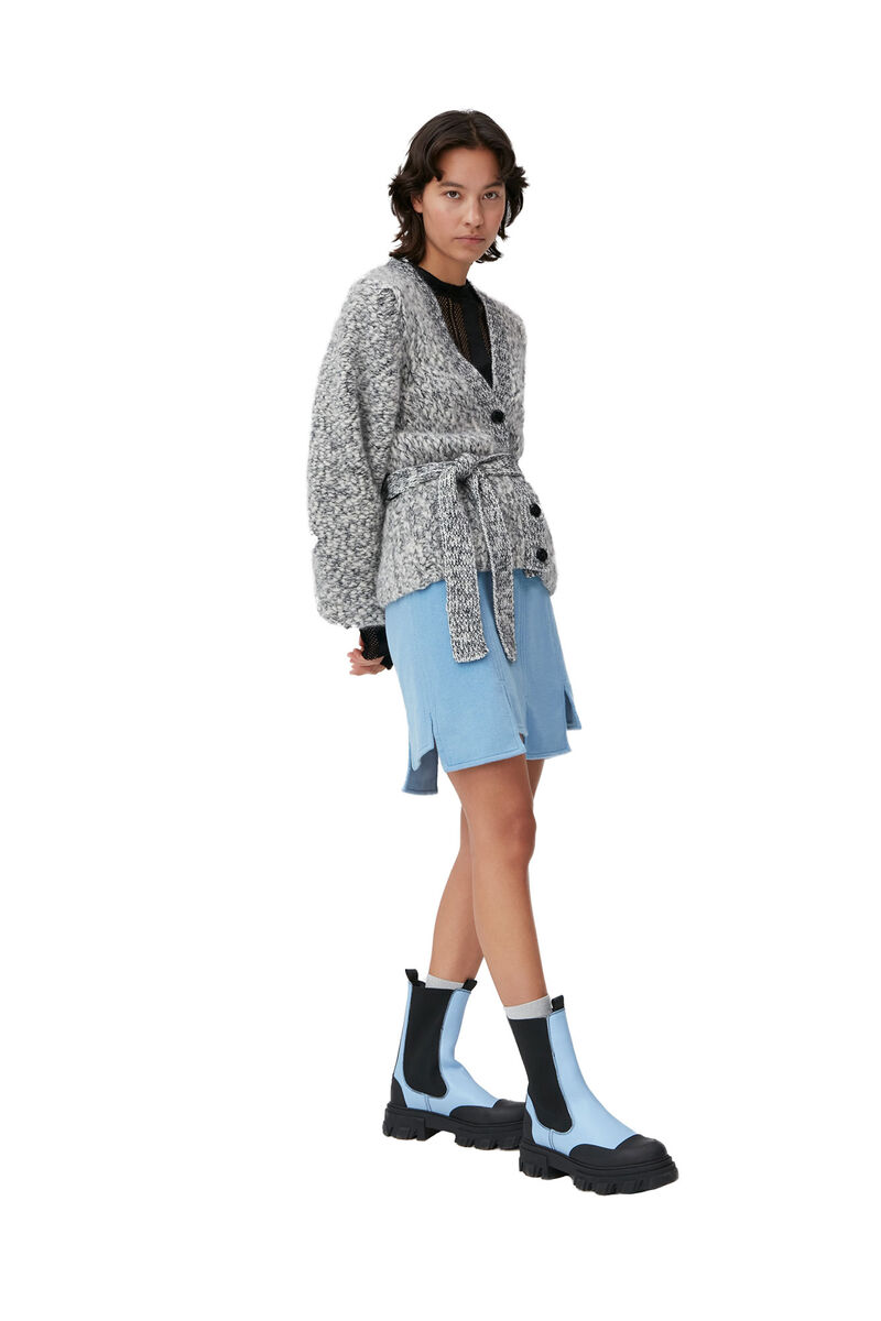 Chunky Mouline Puff Sleeve Cardigan, Alpaca, in colour Egret - 1 - GANNI