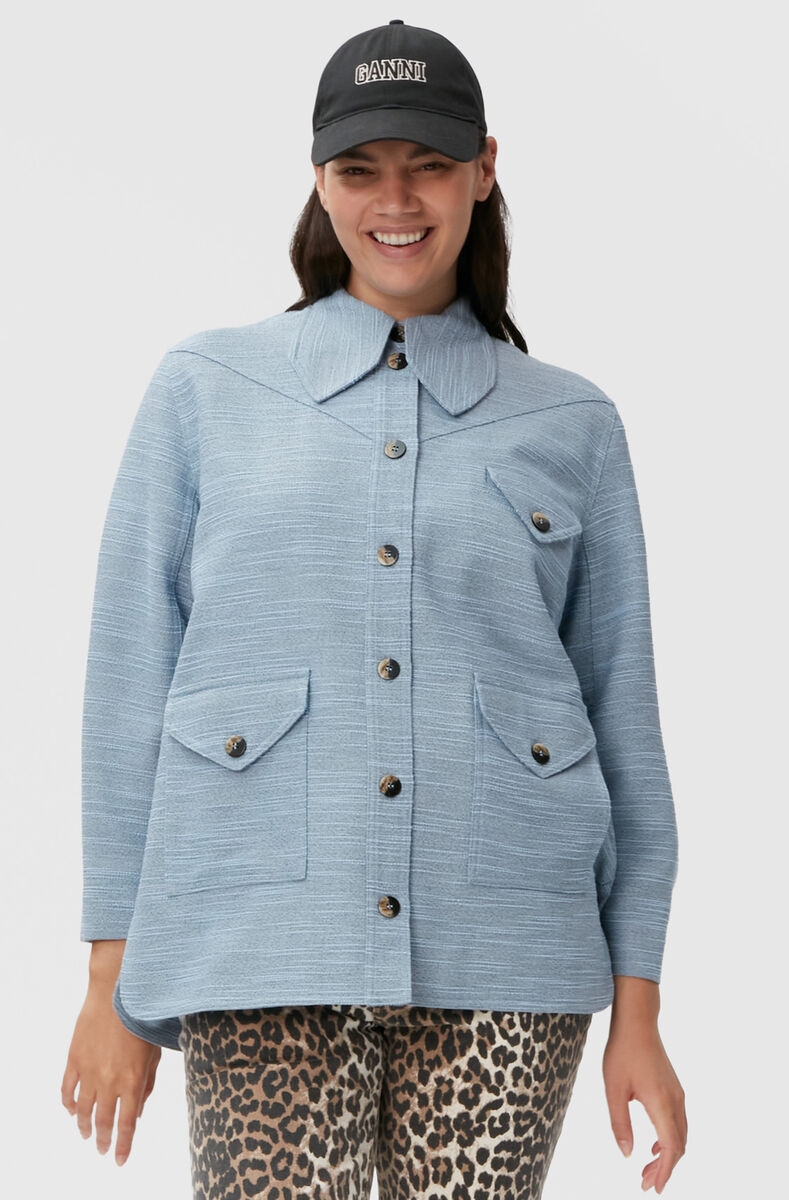 Slub Jacket, Linen, in colour Heather - 1 - GANNI