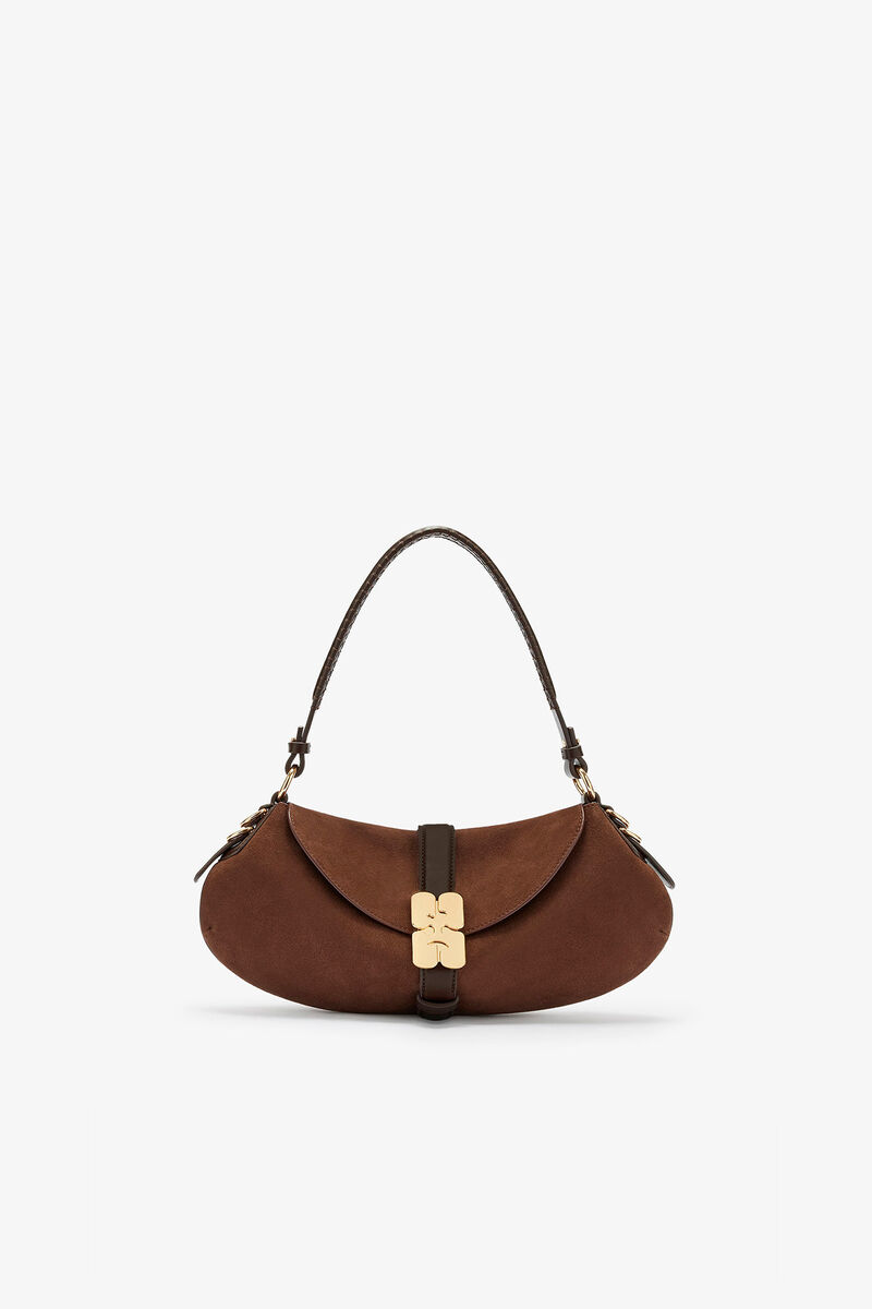 B-Kat Bag in Brown Suede, Recycled Leather, in colour Chicory Coffee - 1 - GANNI