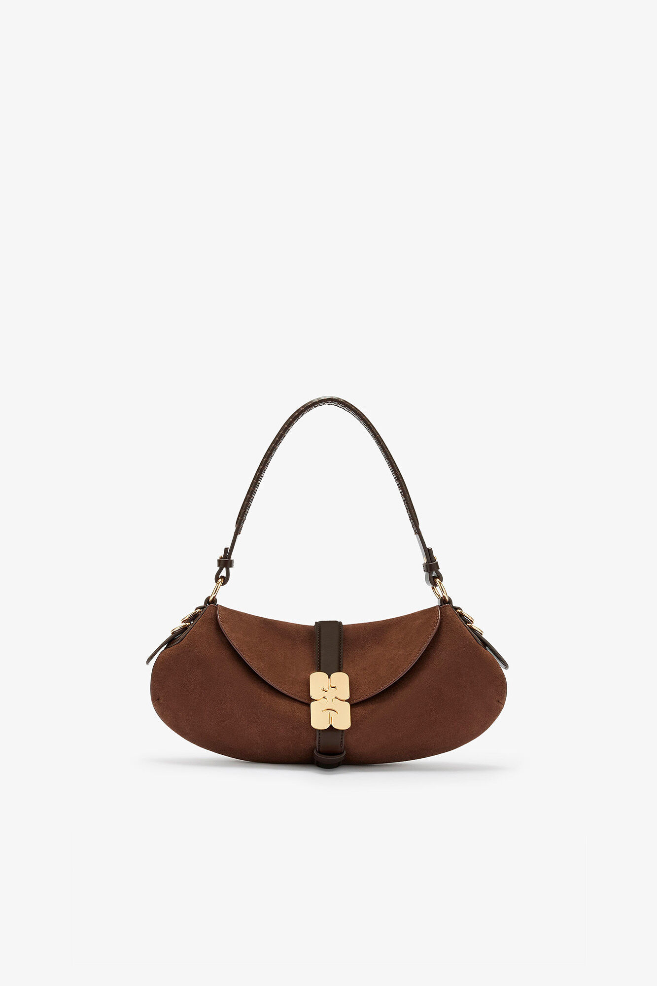 B-Kat Bag in Brown Suede, Recycled Leather, in colour Chicory Coffee - 1 - GANNI